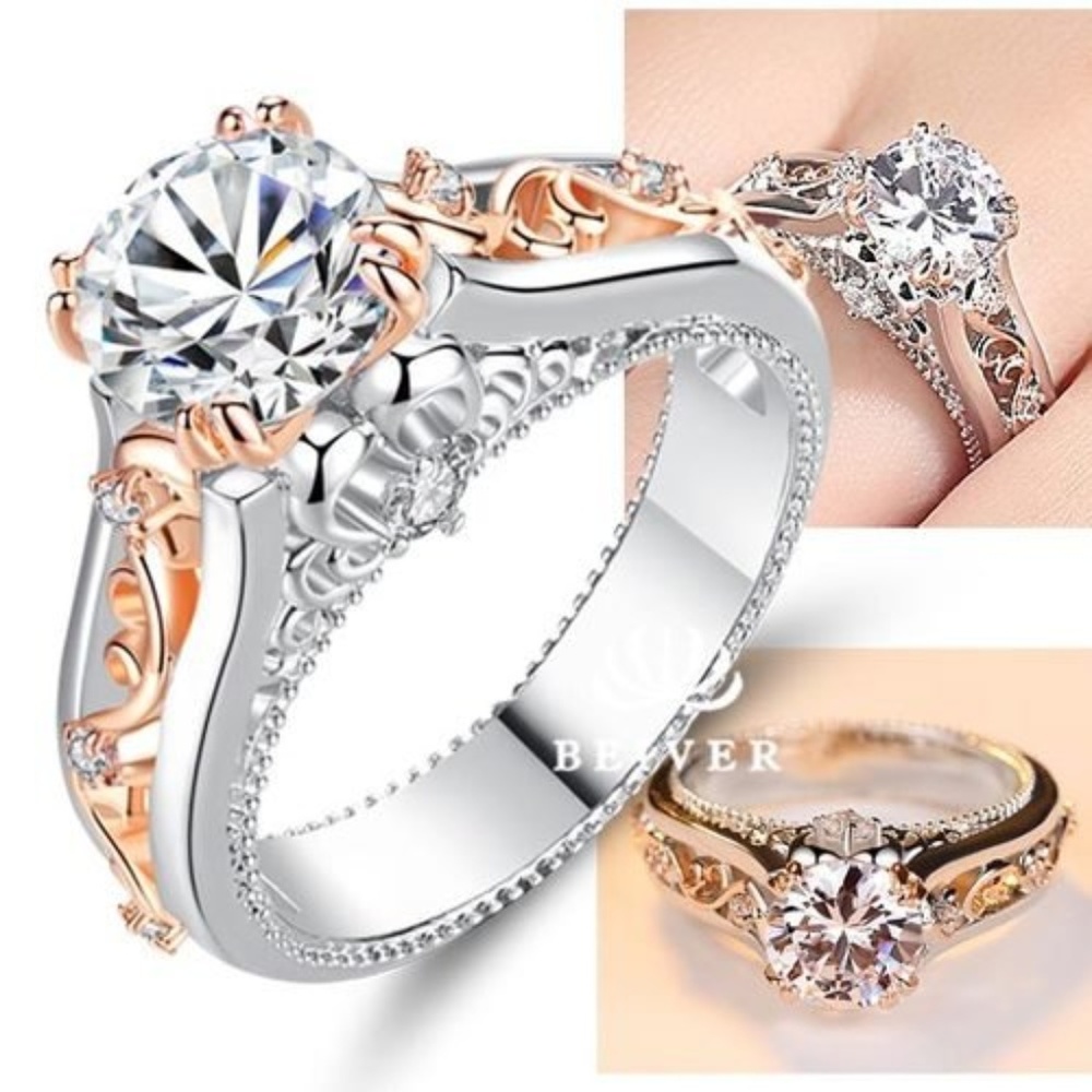Luxury AAA CZ Solitaire Silver Rose Gold Band New